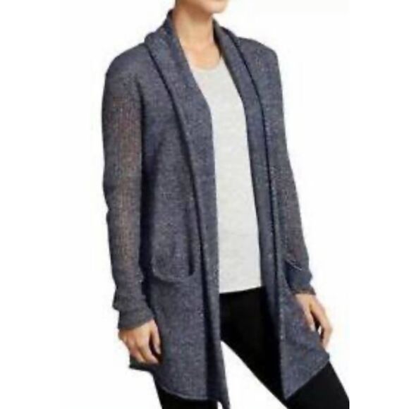 Athleta Open Front Cardigan Size XXS Heather Blue Cashmere Linen Blend, oversize - Picture 7 of 7